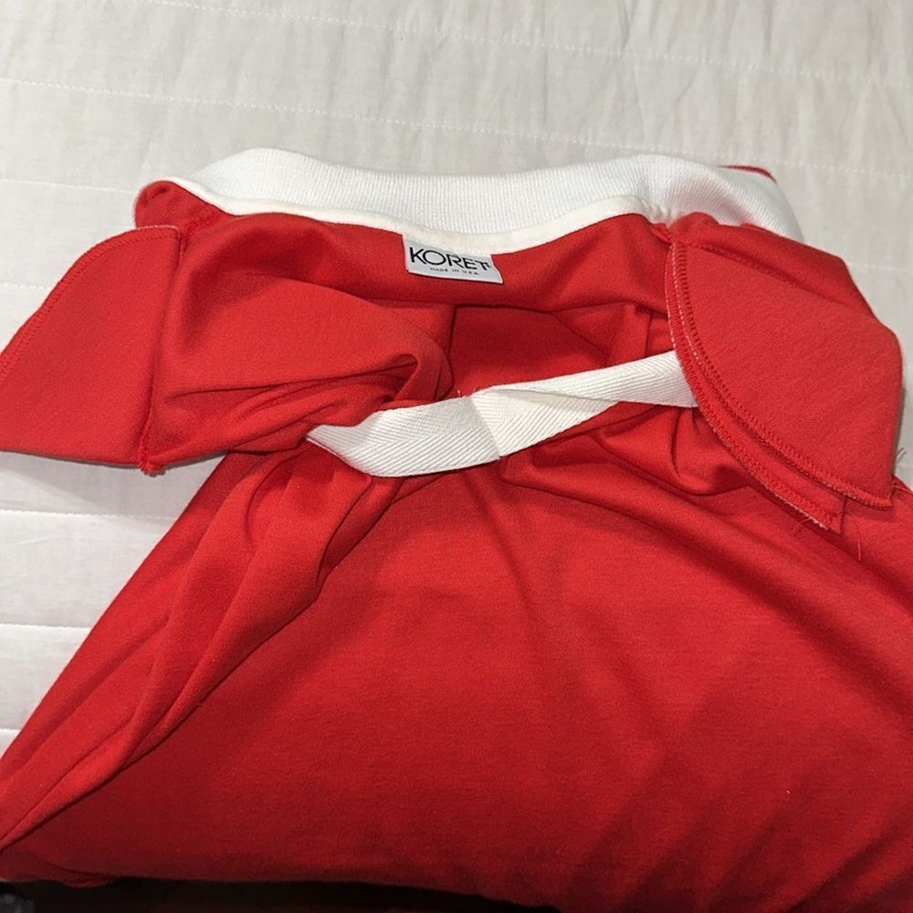 KORET M-L Red White Vintage Tennis Golf One Button Cap Sleeve Polo Top - Picture 10 of 10